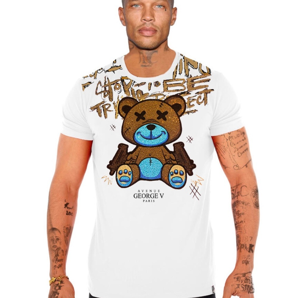 Men’s designer White GeorgeV of Paris T shirt with rhinestones